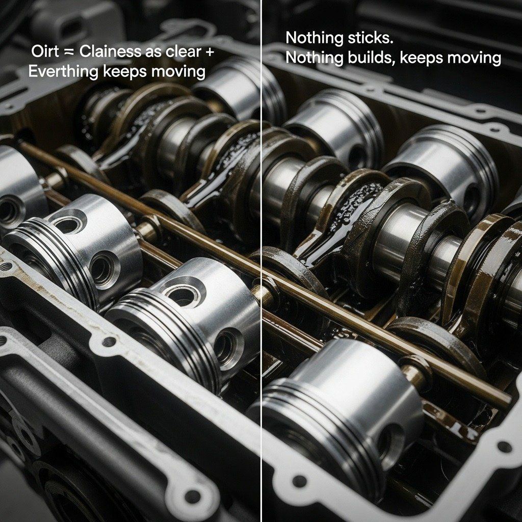 Comparison: Clean engine internals vs Sludge buildup